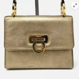 AUTHENTIC Gold Leather Ferragamo Gancini Vintage Bag